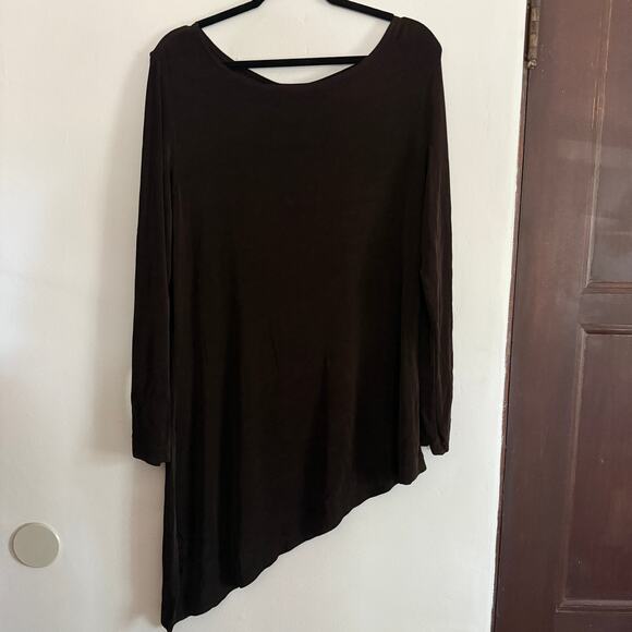 CHICO'S TRAVELERS | Black Asymmetric Boat neck Long sleeve Top Tunic | Large - Picture 2 of 8